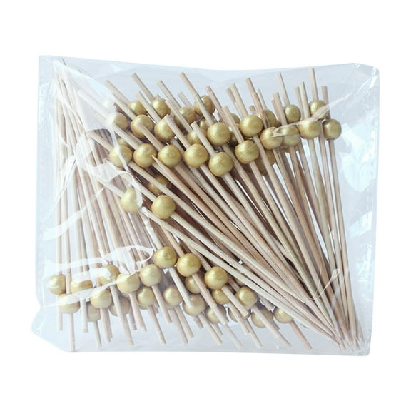 Cocktail Picks, 100PCS Toothpicks for Appetizers, Sustainable Skewers And Bamboo Picks for Fruits, Wooden Bamboo Gold Ball Food Sticks,Bead Skewers Fruit Skewers(1pack)