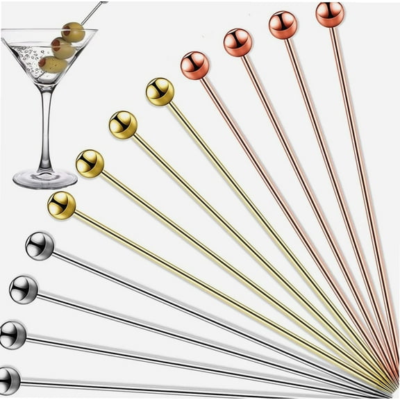Cocktail Picks 12 PCS, 4 Inches Reusable Stainless Steel Cocktail Garnish Toothpicks Set Gifts, Fancy Drinks Bloody Mary Metal Skewers Martini Picks Reusable for Appetizers Olives Brandied cherries