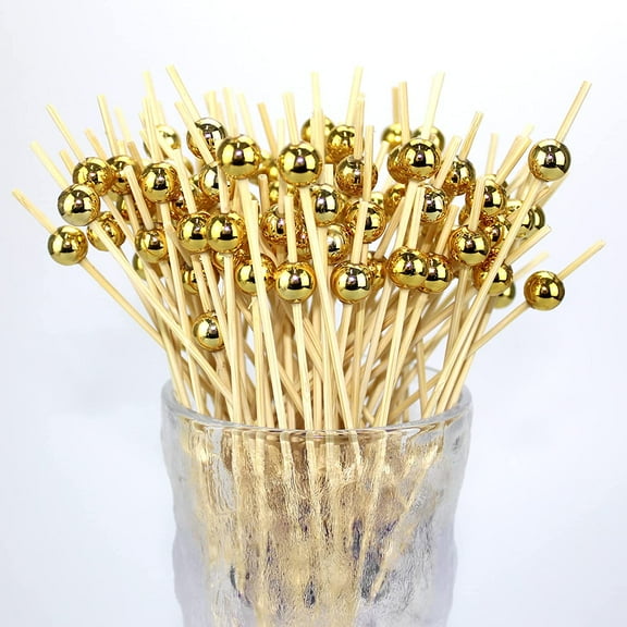 Cocktail Picks,300PCS Fancy Toothpicks for Appetizers,Gold Pearl Long Toothpicks Appetizer Skewers for Sandwich Burgers Fruit for Wedding Birthday and Parties(4.7 Inch)