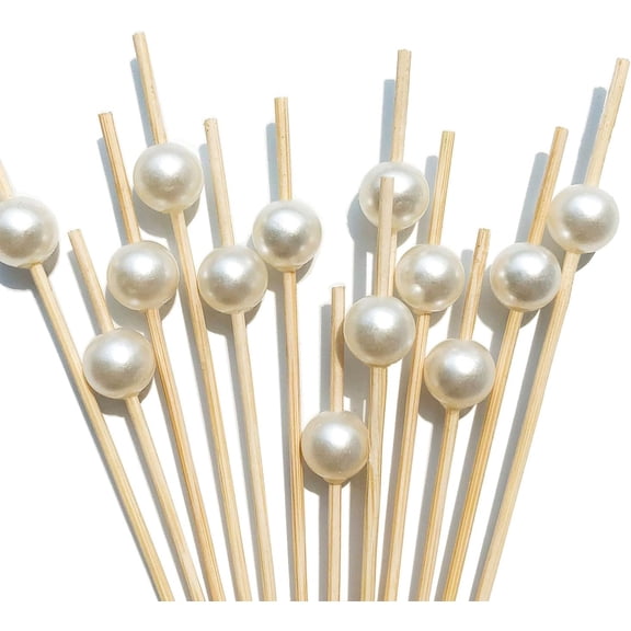 Cocktail Picks, 4.7 Inch Toothpicks for Appetizers, Bamboo Sticks Skewers Desserts Charcuterie, Wedding Party Fancy Decorative Mini Food Pick White Pearl