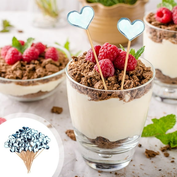 Cocktail Picks under $5! Ke1Clo Wooden Appetizer Skewers for Party Decorations, Christmas Fruit Toothpick Strings, Love Heart Design, 50 PCS, 4.72 Inches, Blue