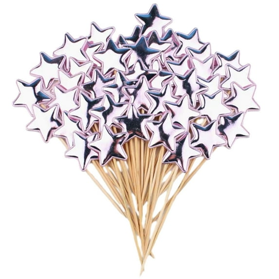 Cocktail Picks 50 PCS Wooden Star Appetizer Toothpicks Party Decoration Pink Drink Garnish Skewers
