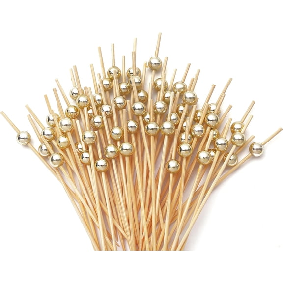 Cocktail Picks for Appetizers, Toothpicks for Appetizers, 200PCS Gold Cocktail Toothpicks for Drinks Fruit, Decorative Bamboo Skewers for Appetizer Food Sticks