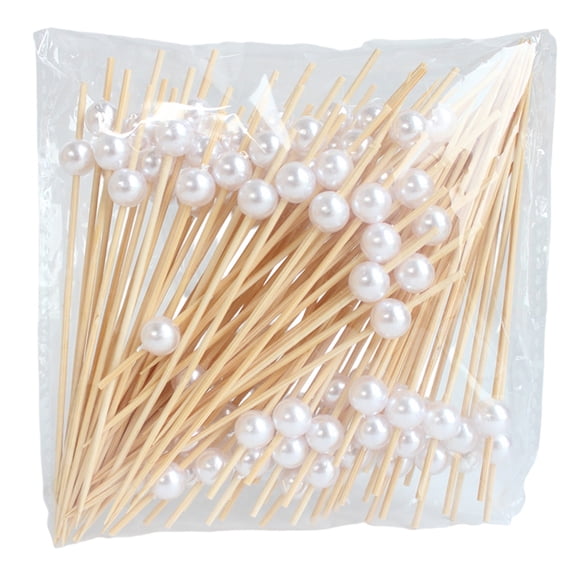 Cocktail Picks, Bamboo Toothpicks For Appetizers Natural Bamboo Pearl Cocktail Skewers Sticks Or Drinks, Fruit,Wedding Food Picks Decor 100Pcs White