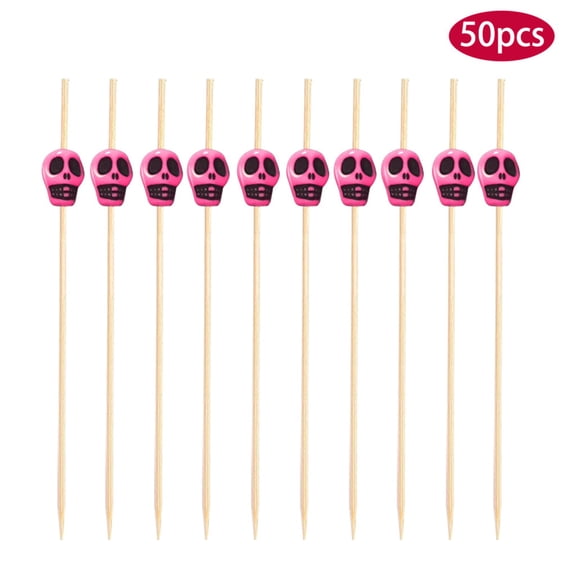 Cocktail Picks Handmade Bamboo Toothpicks 4.7” skull in 50 Counts