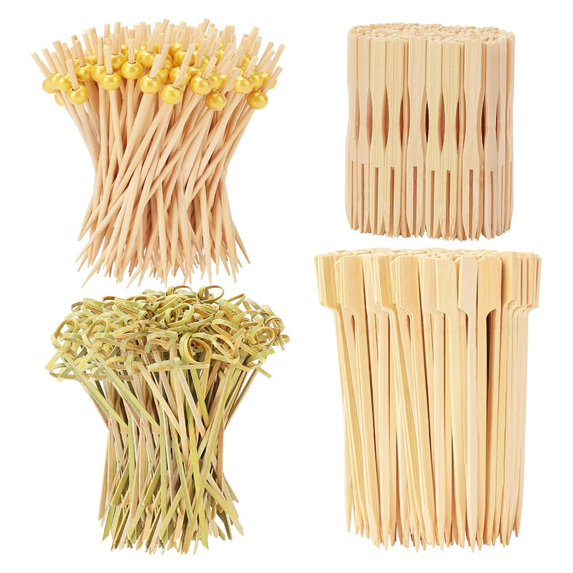Cocktail Picks Kit, 4 Styles Fancy Toothpicks for Appetizers, 3 Sizes Long Bamboo Skewers, Decorative Boards Accesso,500 pcs * Picks,As Shown
