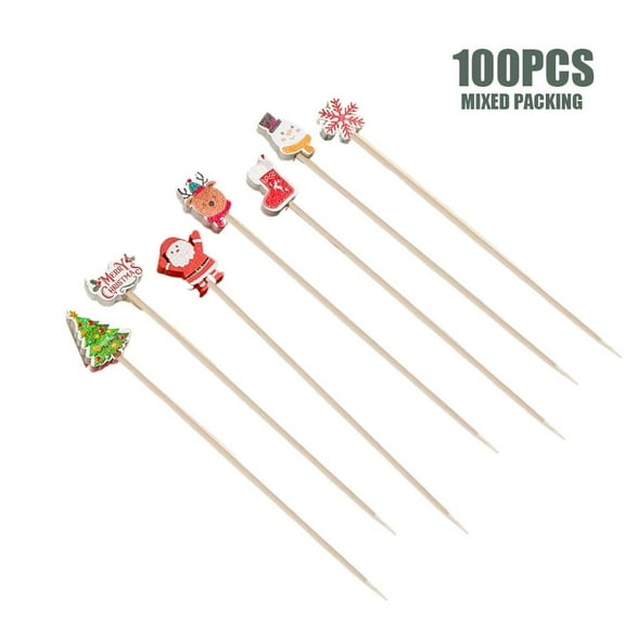 Cocktail Picks Long Toothpicks Household Fruit Picks with Festive Christmas Designs for Fruit Platters Desserts Appetizers Perfect for Holiday Parties, Christmas Dinner