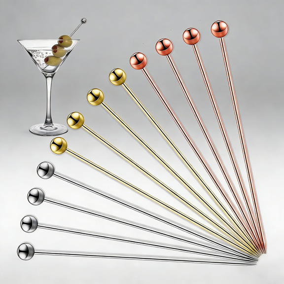 Cocktail Picks, Reusable Stainless Steel Garnish Toothpicks Set for Drinks, Martini Picks for Appetizers Olives Cherries