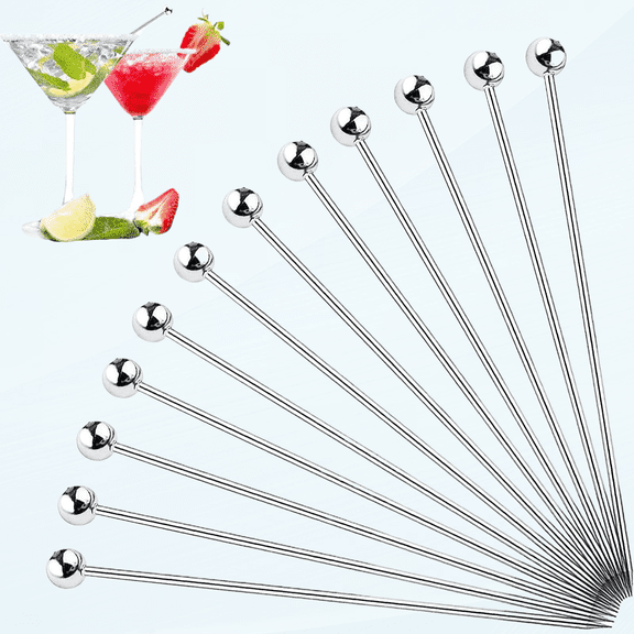Cocktail Picks Reusable Stainless Steel Martini Picks Set Fruit Stick Toothpicks, Drink Skewers Fruit Garnish Swizzle Sticks for Olive Skewers, Cocktails, and Bloody Mary Set of 12