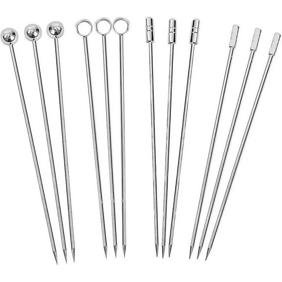 Cocktail Picks Reusable Stainless Steel Martini Picks Set Fruit Stick Toothpicks, Drink Skewers Fruit Garnish Swizzle Sticks for Olive Skewers, Cocktails, and Bloody Mary Set of 12