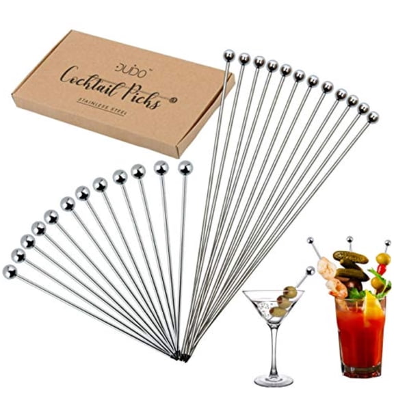 Cocktail Picks Stainless Steel Toothpicks (4 & 8 inch) 24 Pack Martini Picks Reusable Fancy Metal Drink Skewers Garnish Swords Sticks for Martini Olives Appetizers Bloody Mary Brandied