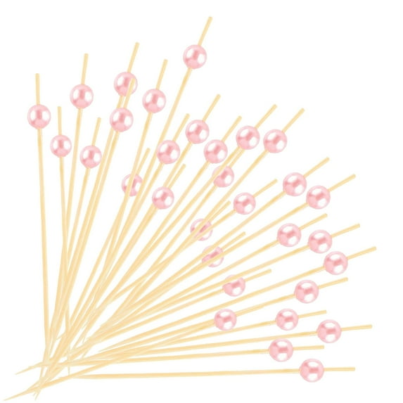 Cocktail Picks,Toothpicks for Appetizers,100Pcs 4.7 Inch Pink Pearl Cocktail Picks for Wedding Party, Decorative Food Picks Fancy Toothpicks for Appetizers, Skewers for Appetizers Charcuterie Cups