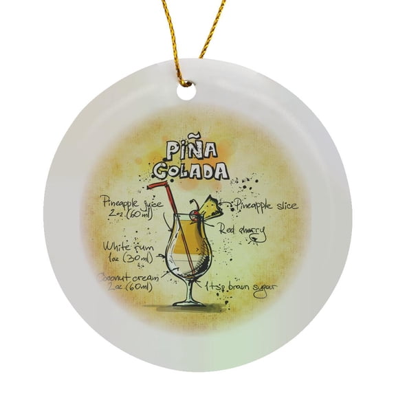 3drose, Cocktail Pina Colada, Circle Porcelain Ornament