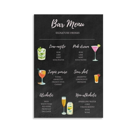 Cocktail Poster bar menu poster Canvas Art Poster And Wall Art Picture Print Modern Family Bedroom Decor Posters