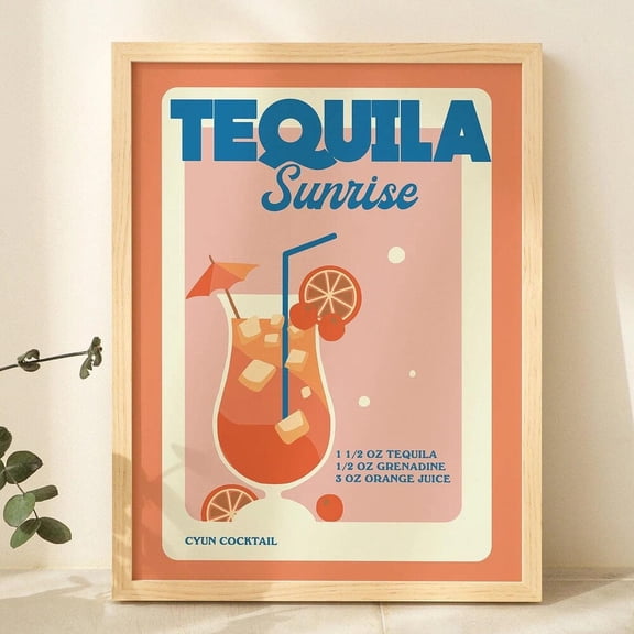 Cocktail Recipe Print Tequila Sunrise Poster Alcohol Recipe Prints Kitchen Gallery Wall