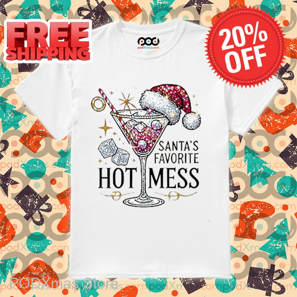 Cocktail Santa’s Favorite Hot Mess Christmas 2024 Shirt Unisex Short