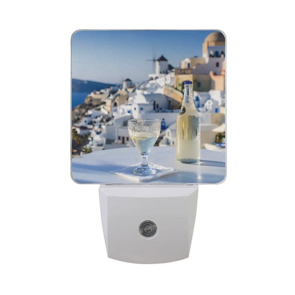Cocktail Santorini Coastal Buildings LED Night Light with Smart Sensor Plug Into Wall Dusk to Dawn 2 packs