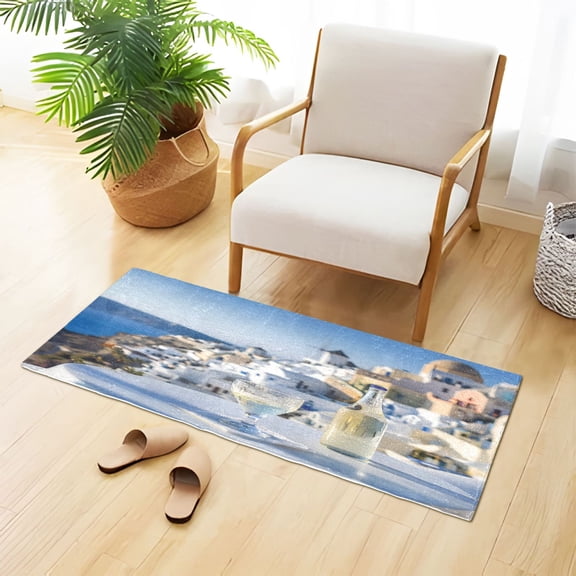 Cocktail Santorini Coastal Buildings Plush Carpet Non Slip Runner Rug Absorbent Bath Mat 39" x 20"