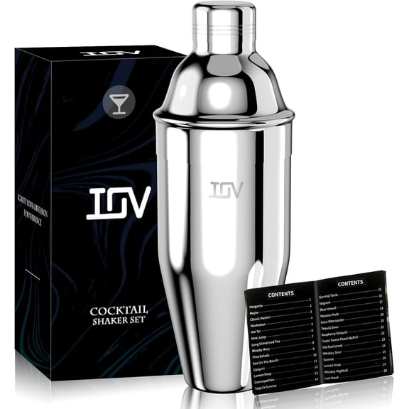 Cocktail Shaker, 24 oz Martini Shaker, Drink Mixer with Built-in Strainer, Professional Stainless Steel Margarita Alcohol Shakers with Cocktail Recipe Guide, Bartender Kit Gifts