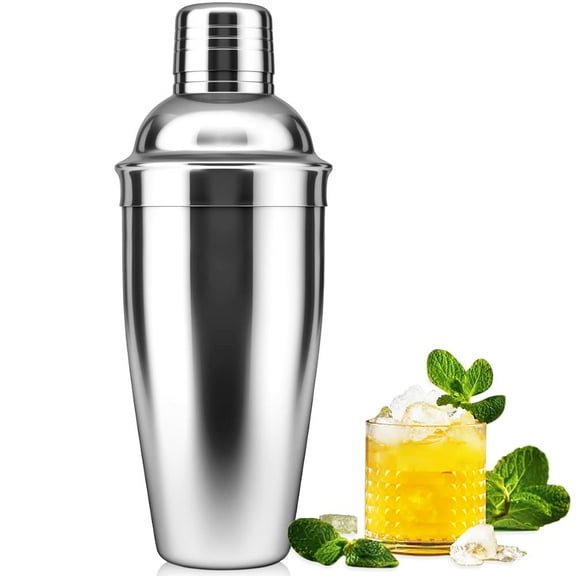Cocktail Mixer Shaker 24oz, Bartender Kit with Integrated Strainer, 304 Stainless Steel Tool for Margaritas Martinis, Elegant Gift, Silver