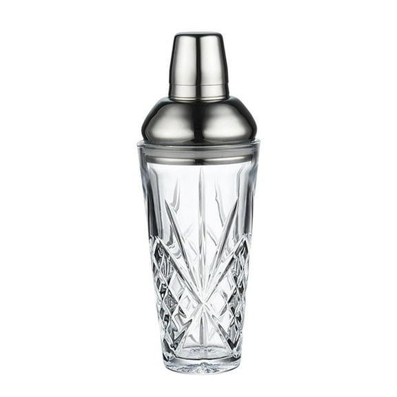 Cocktail Shaker 420ml Glass Mixing Cup With Stainless Steel Lid And Filter Transparent