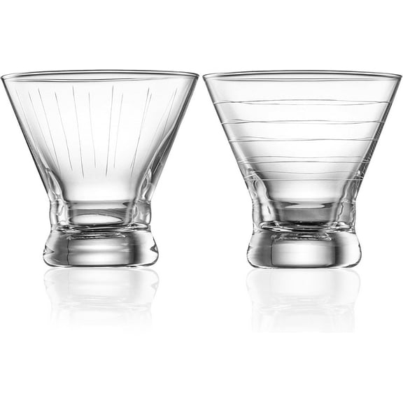 Cocktail Shaker Glass,Martini Maker Set/Kit. Stemless Martini Shaker Glasses S/ 2-8 oz w/Design, Free Crystal Espresso Glass, Coupe for Holiday, Christmas,Parties,BBQ, Outdoor.