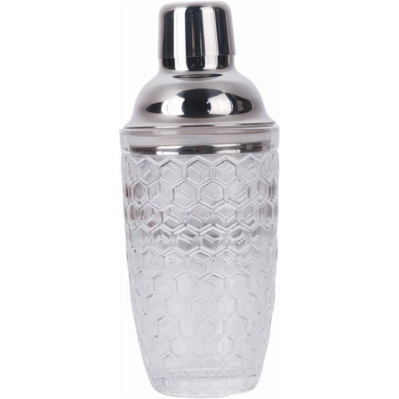 Cocktail Shaker Glass,Martini Shaker With Recipes on Side 13.5oz Mixed Drink Shaker with Glass Cup Professional Bar Tool with Scale Glass (Recipes)