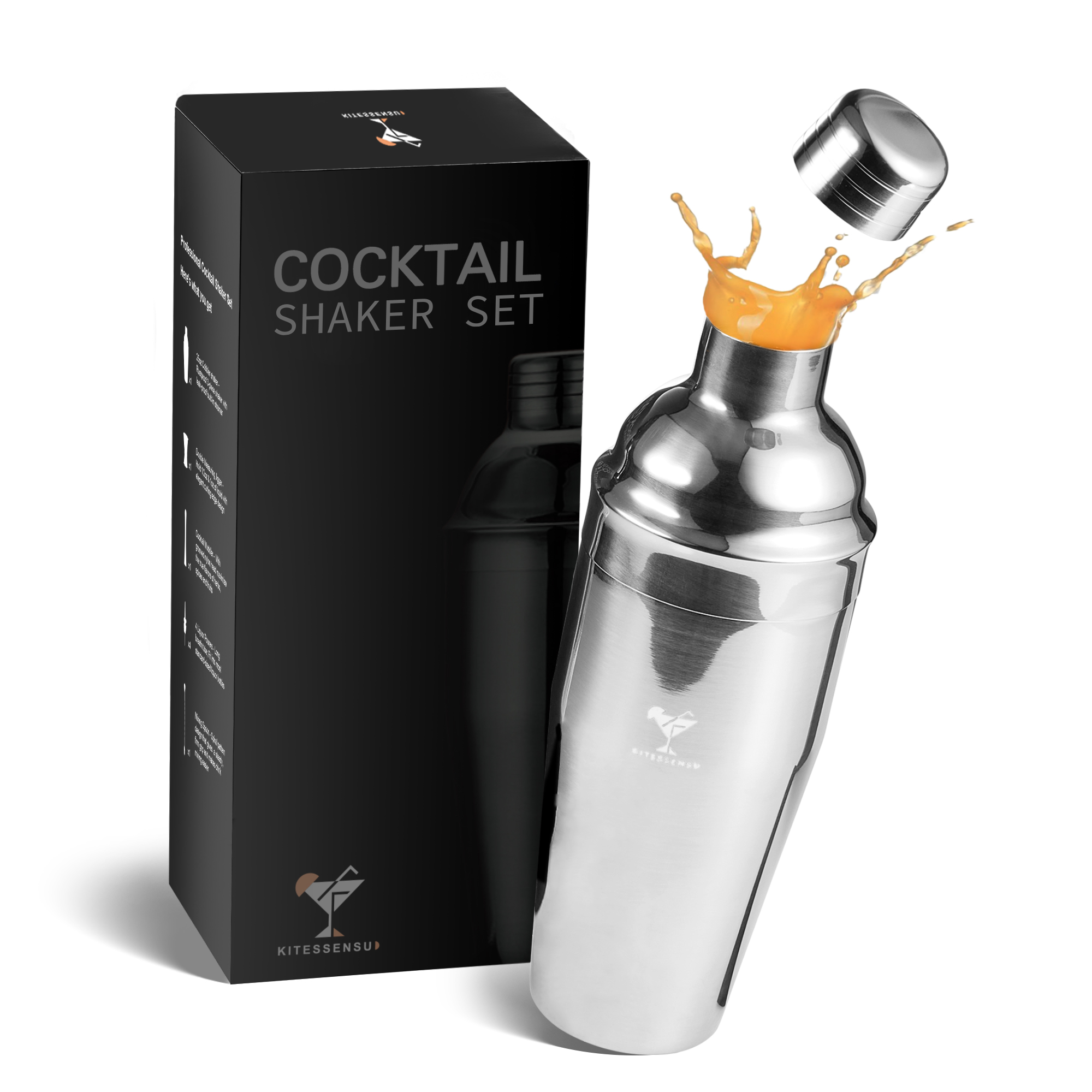 Cocktail Shaker, KITESSENSU 24oz Martini Shaker with Strainer, Premium