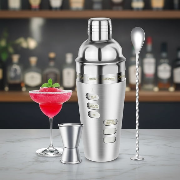 Cocktail Shaker Martini Shaker Set with Recipe, 24 oz Drink Mixer Stainless Steel Bartender Kit