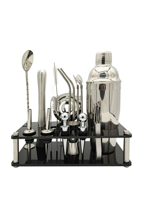Cocktail Shaker Set 17 Piece Stainless Steel Bar Kit with Acrylic Stand Home Bartender Mixer Gift Men Grandpa Parties Travel Leakproof Easy Clean Polished Durable for Drinks Cocktails