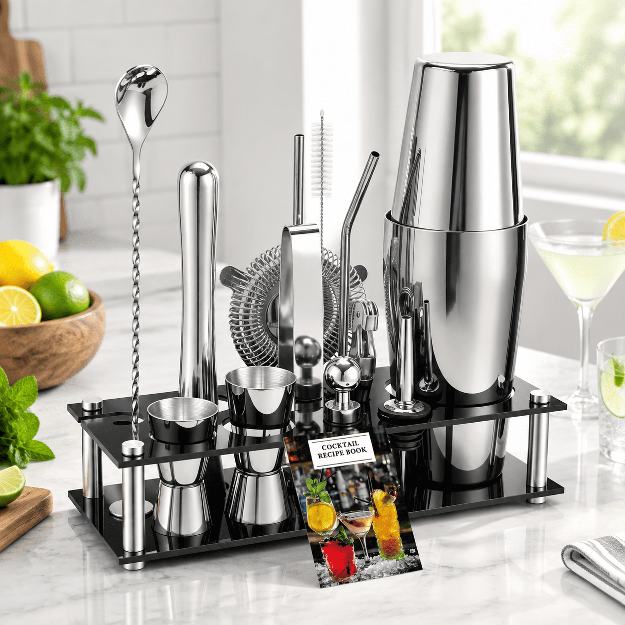 Cocktail Bar Collection Cocktail Shaker Set 18 Oz & 28 2-piece T304 Bartender Kit 15-piece Bar ...