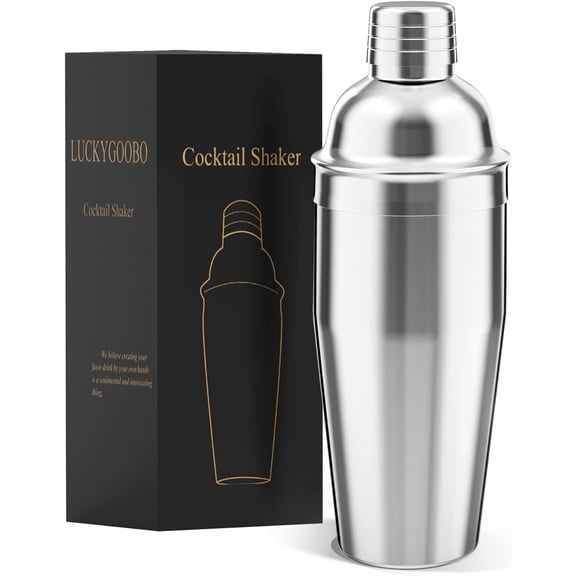 Cocktail Shaker Set, 24 oz Professional Stainless Steel Martini Mixer with Built-in Strainer, Bartender Kit for Home Bars, Parties, Restaurants, Durable Drink Shaker for Margaritas, Martinis, Silver