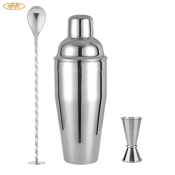 Cocktail Shaker Set,24oz Drink Shaker with Bartender Strainer, Measuring Jigger, Bar Mixing Spoon, Cocktail Recipe Guide, Professional Drink Mixer Set for Beginners, Silver