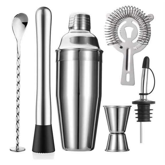 Cocktail Shaker Set,24oz Shaker Strainer Muddler Jigger Mixing Spoon Pour Spout Bartender Kit,Stainless Steel Bar Set