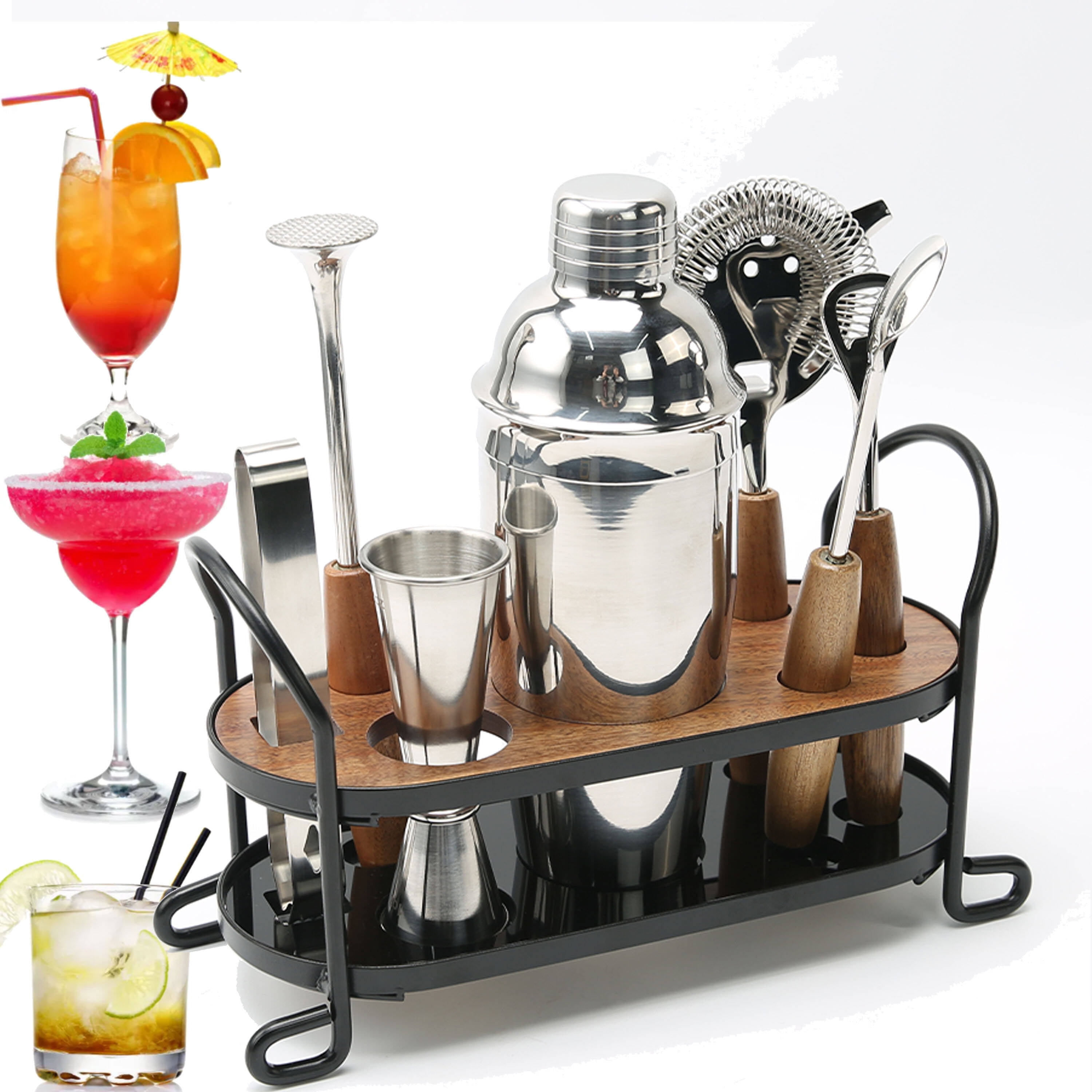8-Piece Cocktail Shaker Set with Bar Tools, Vintage Stand for Home Bar ...