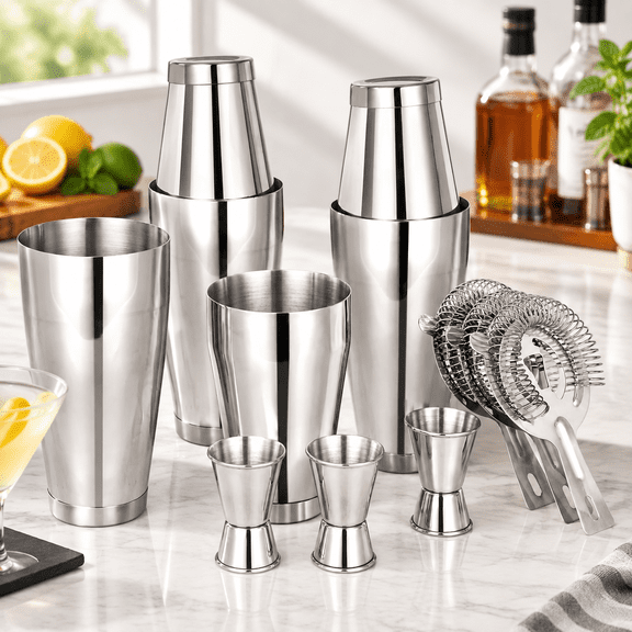 Cocktail Shaker Set Bartender Kit, 12 Pcs Boston Drink Shaker with Strainer Bartending Martini Shaker Tin with 18oz & 28oz Mixed Alcohol Shaker Stainless Steel Bar Tool for Beginner