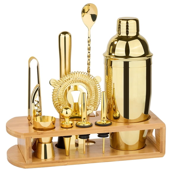 Cocktail Shaker Set Bartender Kit : 12-piece Bar Tool With Stand | Bars All Practical Accessories  For Drink Mixing Home Lounge & Party (gold)