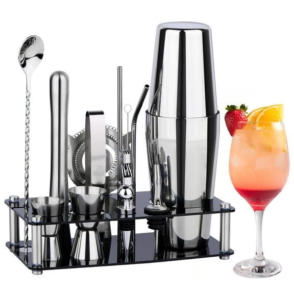 Cocktail Shaker Set Bartender Kit : 15-piece Bar Tool With Stand Bars All Practical Accessories  For Drink Mixing Home Lounge & Party