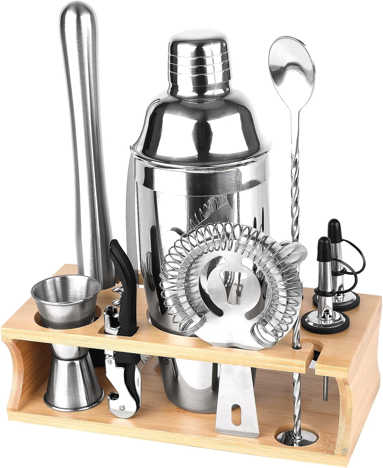 Set Da Cocktail 22 Pezzi Da 750 Ml, Con Shaker Boston, Jigger, Colino, Bar Spoon E Supporto Portabottiglie, Accessori Per Barista