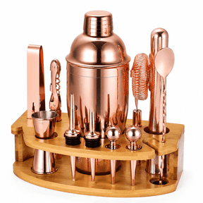 Cocktail Shaker Set Bartender Kit with Stand, 12 Piece Bar Set Drink Mixer Set with Stainless Steel Bar Accessories Tools: 25oz Martini Shaker Jigger Strainer Spoon Muddler for Cocktails (Rose Gold)