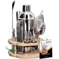 Cocktail Shaker Set Bartender Kit with Rotating Bamboo Stand,11 Piece