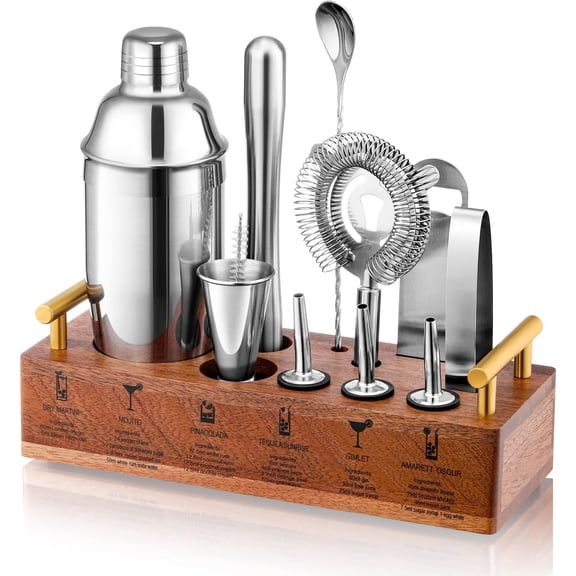 Cocktail Shaker Set Bartender Kit with Stand 24oz Martini Shaker,12-Piece Professional Bar Tool Set Drink Mixer Set with All Essential Bar Tools.