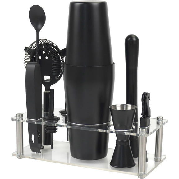 Cocktail Shaker Set Boston Bartender Kit with Stand, Stainless Steel Bar Set, Mixology Bartender Kit for Drink Mixing (Matte Black)