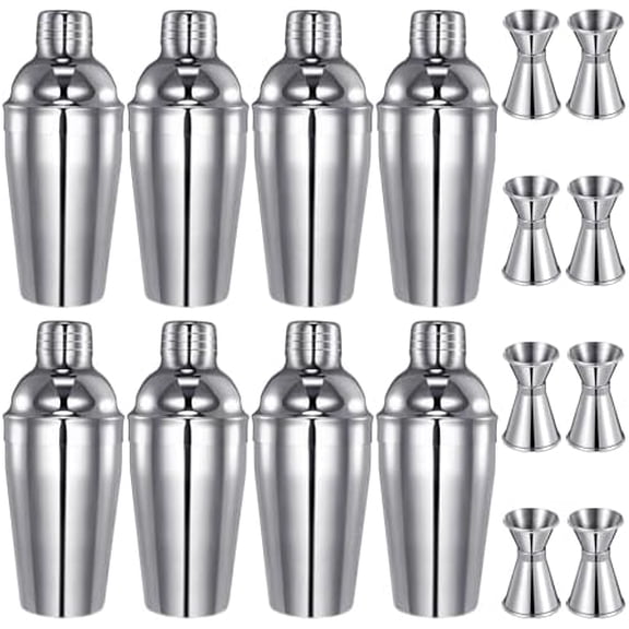 Cocktail Shaker Set Martini Shaker Bulk Stainless Steel Martini Mixer with Strainer and Double Measuring Jigger for Bar Party Home Use Wine Bar(18 Oz/ 550 ml,8 Packs)$$Home Decor, Kitchen, & Other
