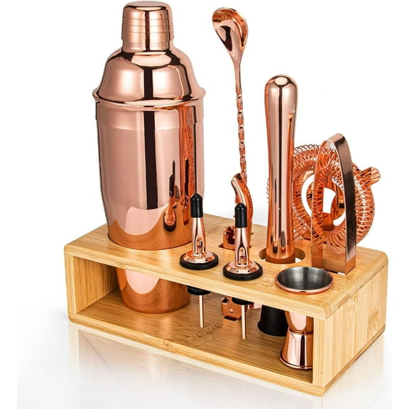 Cocktail Shaker Set, Mixology Bartender Kit 10-Piece Bar Tool Set with Stylish Bamboo Stand, Bar kit: Matini Shaker Mixing Spoon Muddler Jigger Cocksrew for Barware Set