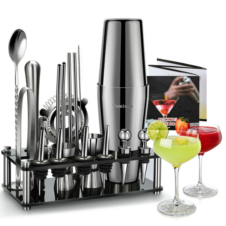 Cocktail Shaker Set, Vemingo 20 Pieces 750ml Professional Stainless Steel  Cocktail Shaker with Boston Shaker, Strainer, Measuring Cup, Mixing Spoon