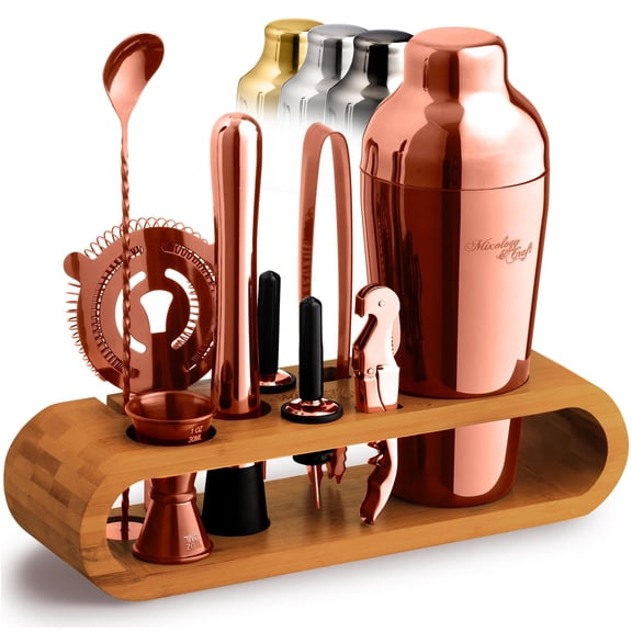 Cocktail Shaker Set With Stand - Professional 10-piece Bartender Kit Complete Bar Mixer For Home (copper)