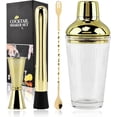 thumbnail image 1 of Cocktail Shaker Set with Thick Gold Glass, Includes Stainless Steel Shaker, Mixing Spoon, Muddler & Double Jigger(COLOR:Gold), 1 of 2