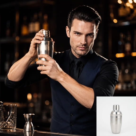 Cocktail Shaker, Stainless Steel Shaker Bottle, Built-In Strainer Cocktail Mixer, Leak-Proof Home Bartending Drink Mixing Tool, 7X3 in Rust-Resistant Metal Bar Accessory Perfect
