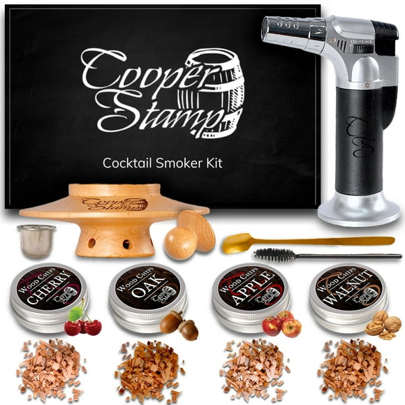 Cocktail Smoker Kit - Old-Fashioned Drink Smoker with Torch - 4 Kinds of Wood Chips for Men, Dad, Husband, Brother or Whiskey/Bourbon Lover - Butane not Included